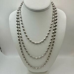 Napier vintage Long silver tone oval beaded necklace
